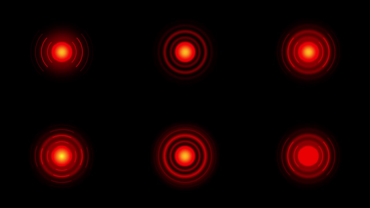círculos de dolor rojos o marcas de localización parpadean sobre un fondo negro
