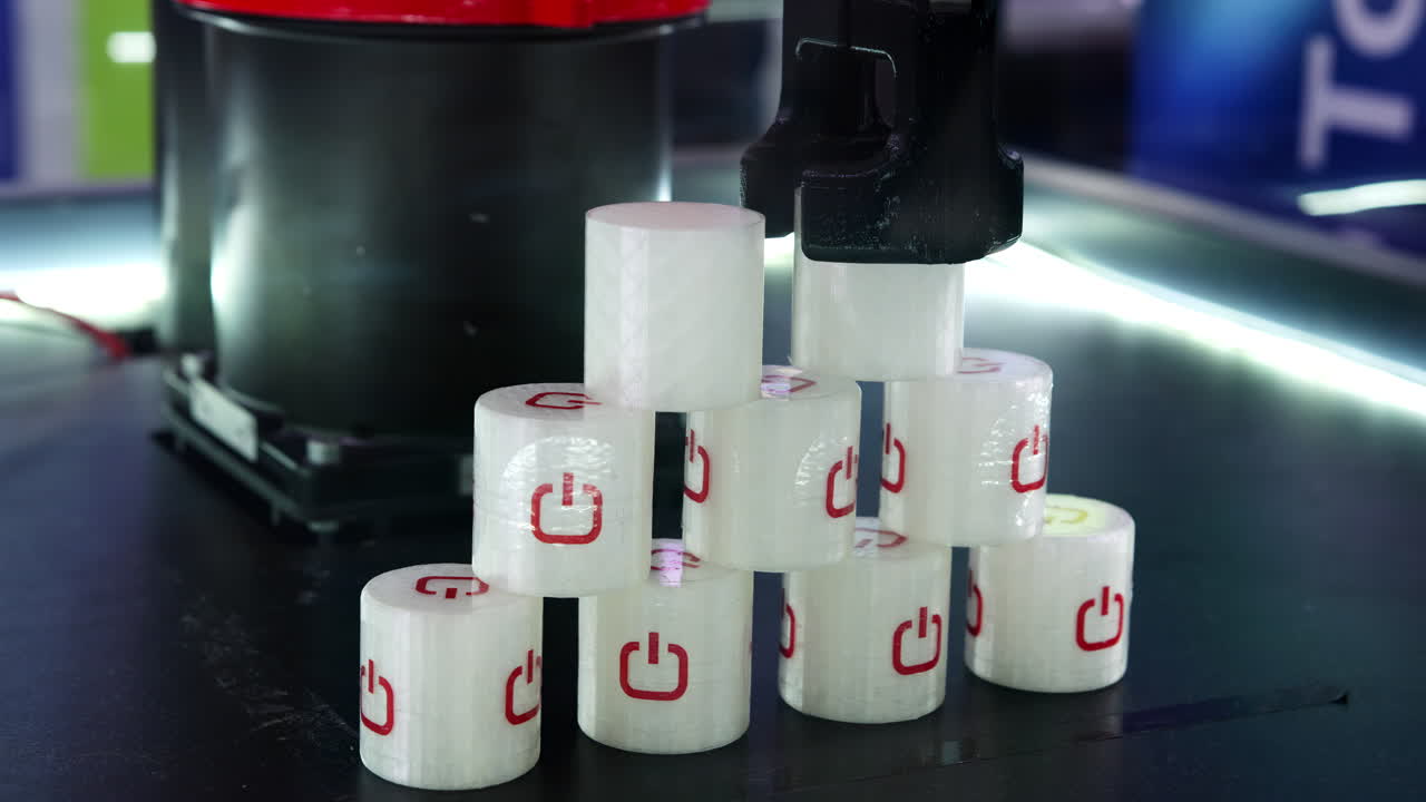 3D Printed Objects with Power Symbols in a Robotic Manufacturing Setup