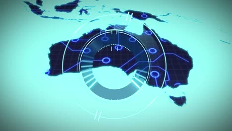 animación del escaneo del alcance sobre el mapa del mundo sobre fondo azul
