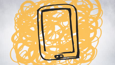 digital composite of a mobile tablet on a yellow scribble