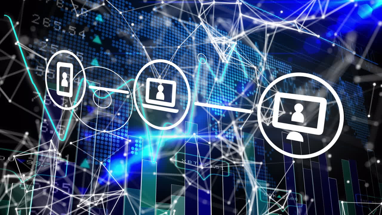 animación de la red de conexiones sobre el procesamiento de datos sobre fondo negro