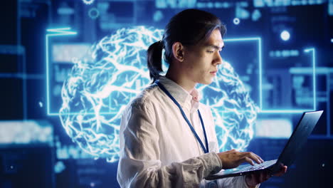 expert doing ai simulation on laptop