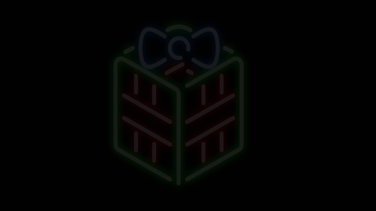 анимация неонового рождественского подарка на черном фоне