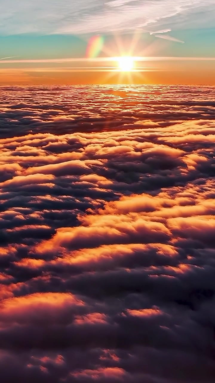 Aerial View of Golden Sunset Above a Thick Layer of Clouds