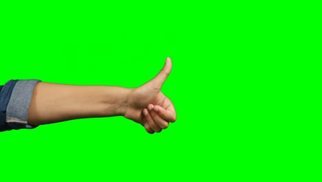 Person-making-hand-gesture-against-green-screen-background