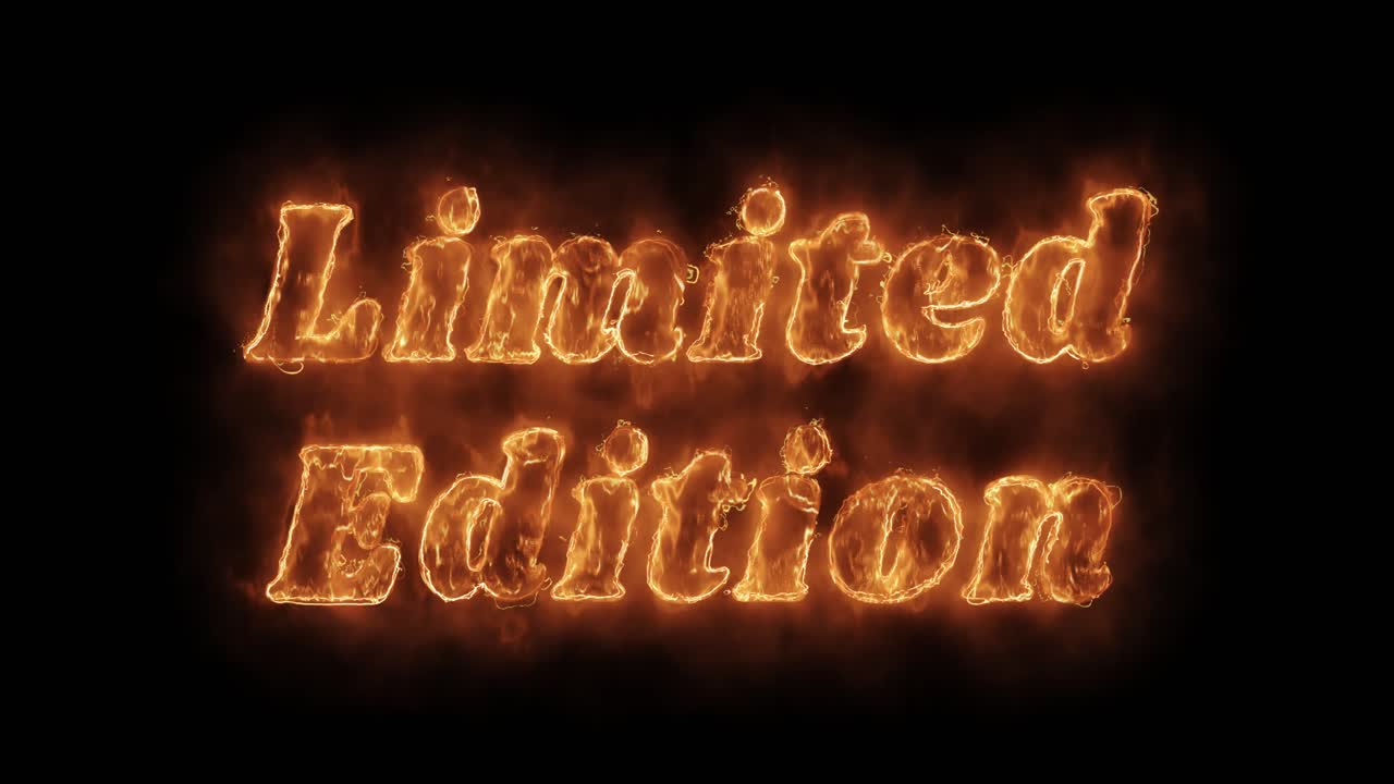 Limited edition word hot animated burning realistic fire flame and smoke seamlessly loop animation