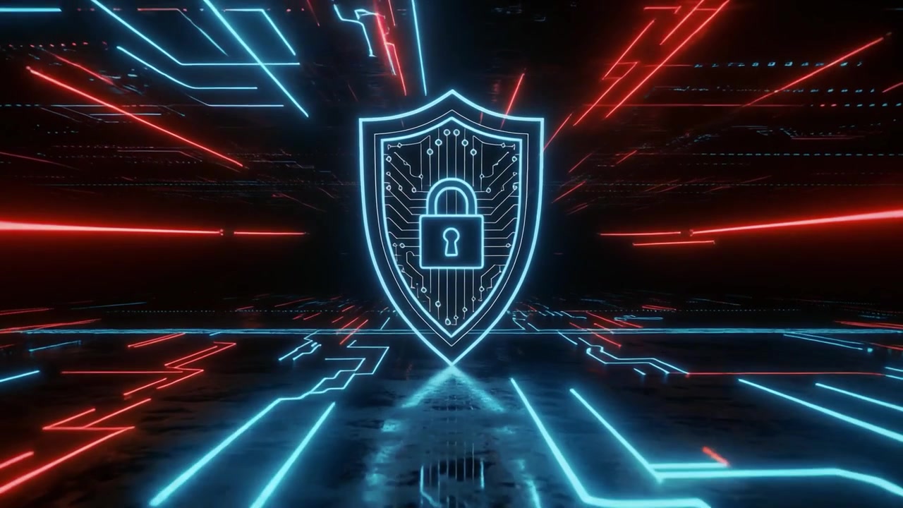Glowing Digital Shield Icon Representing Cybersecurity and Data Protection