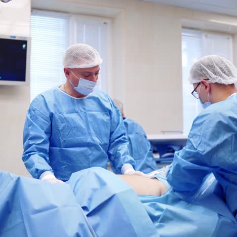 medical team performing a surgical procedure in an operating room