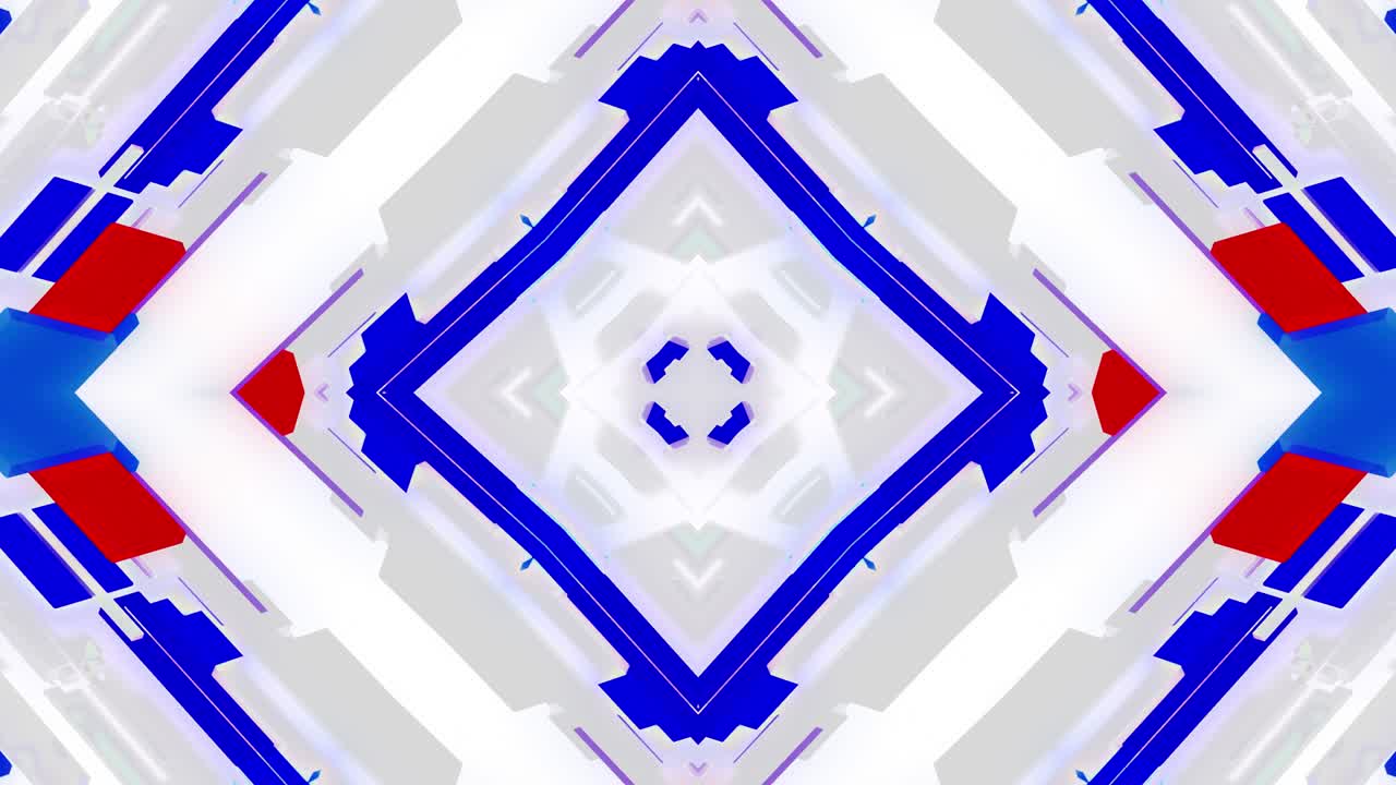 4k アブストラクト ループ ホワイト サイエンスフィクション マンダラやカレードスコップのような対称的な幾何学的なパターンでマットホワイトのガラスを多色インサートでモーションデザインショーやイベントのためのライトバックグラウンド