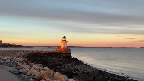 The Portland Breakwater Lighthouse in Maine at sunset - panorama Bug Light
