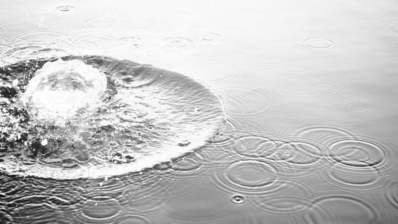 石が水中に落ちる。スローモーション。