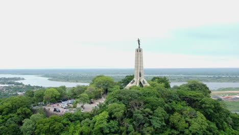 Aerial-view-of-Monument-on-top-of-a-hill-in-Lambaré,-Paraguay