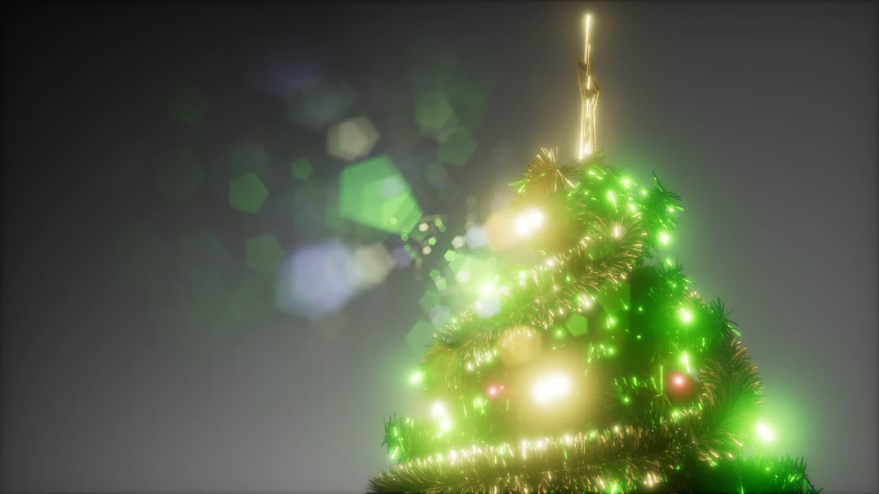 радостный студийный снимок рождественской елки с красочными огнями