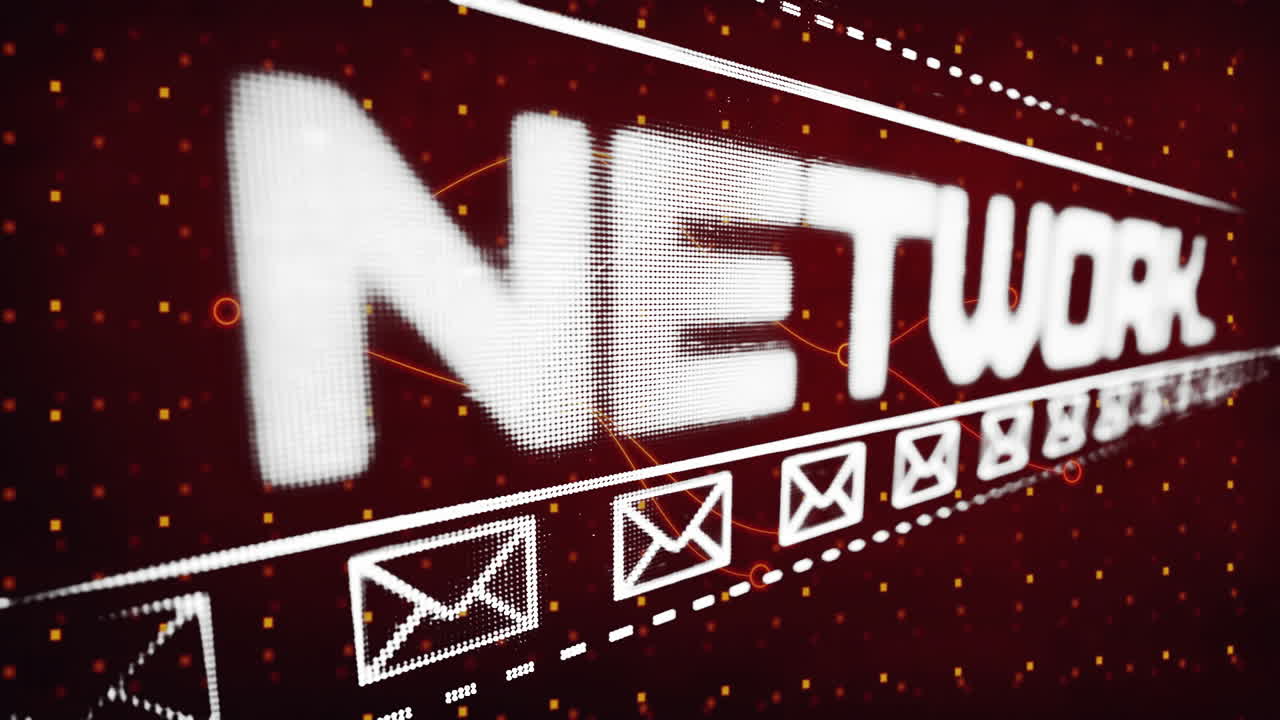 Network animation with email icons over digital red background with dots