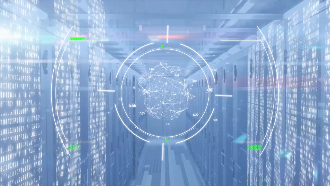 Animation of digital interface over server room