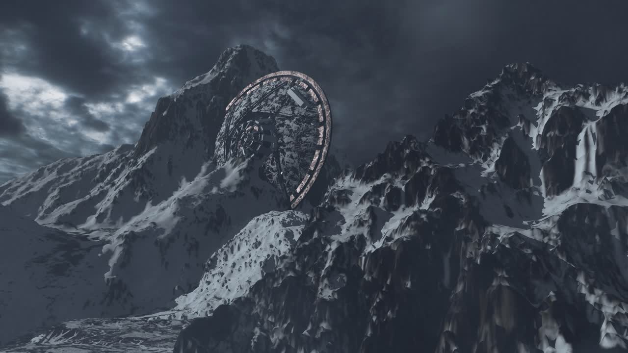 Ancient Shield on Snowy Mountain Peak