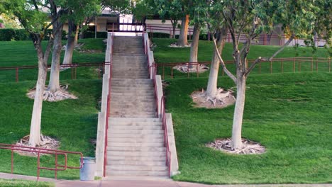 pan towards steps