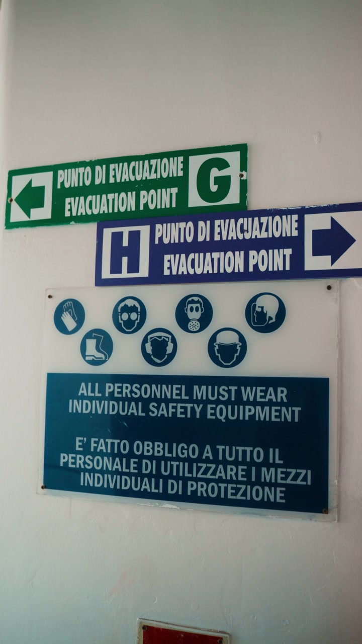 Emergency evacuation instructions on an Italian ship