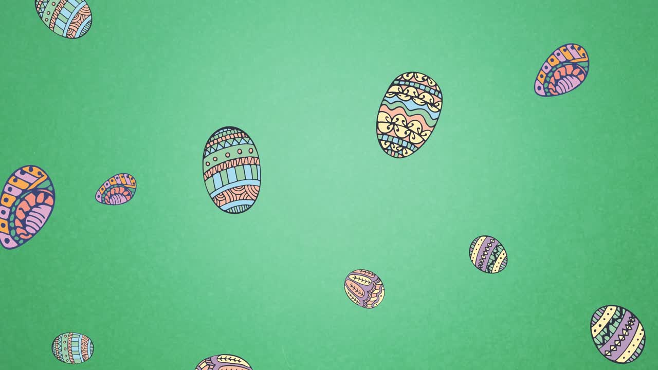 Animation of easter eggs falling on green background