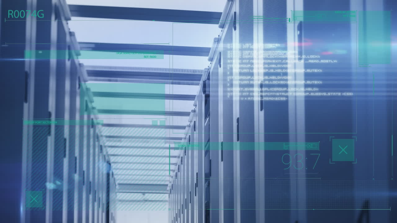 animación del procesamiento de datos a través de servidores informáticos