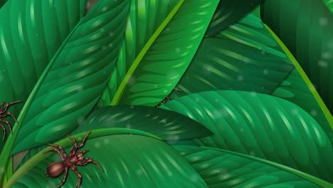 arañas moviéndose a través de las hojas verdes del bosque