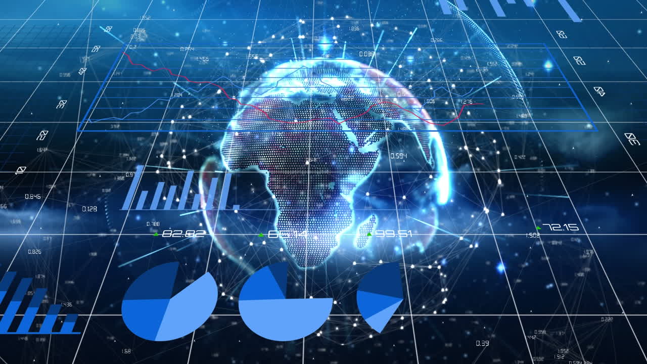 전 세계와 그리드에 대한 통계 및 데이터 처리의 애니메이션