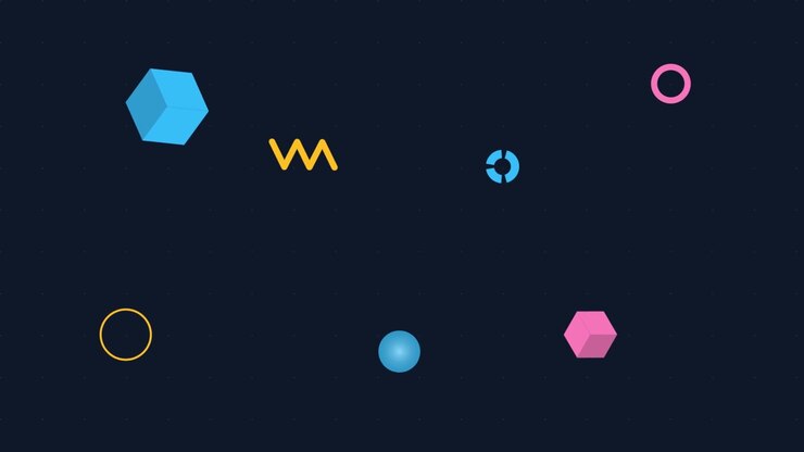 Abstract Animation of Floating Geometric Shapes on Dark Background