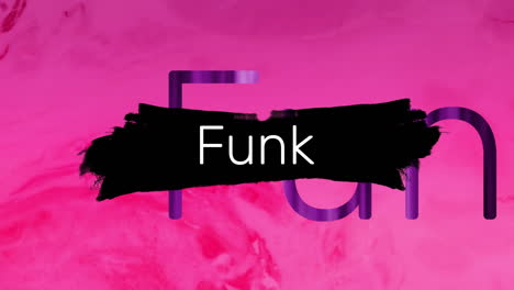 animation of funk text on black paint brush and pink background