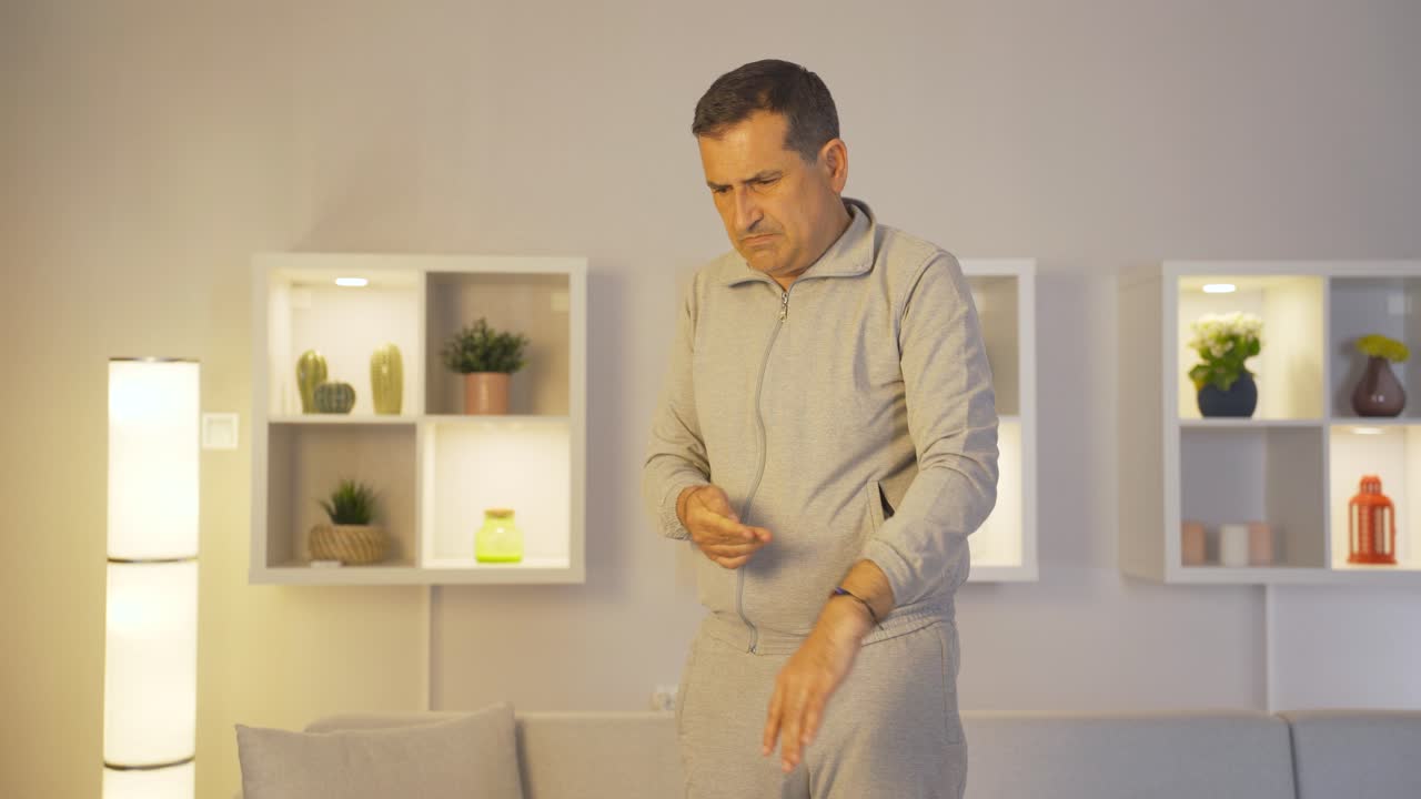 Sick man with skin rash problem.