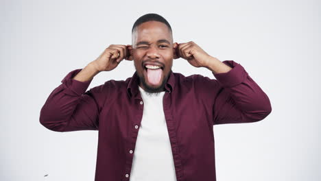 funny, face and black man with tongue out