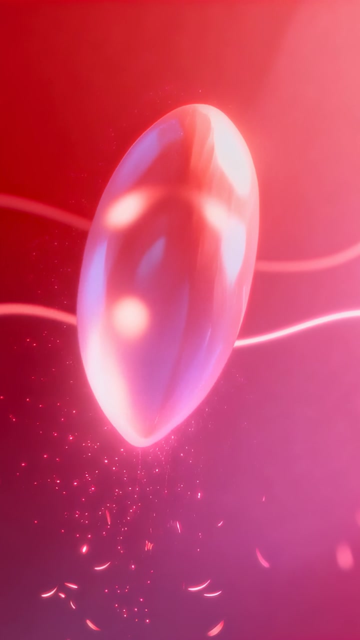 Vertical video: Rotating 3D heart reflecting moving light in studio, with glowing ribbon and glints