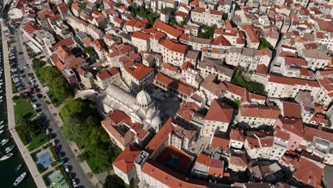 sibenik cathedral - saint james cathedral and city of sibenik in croatia. - aerial shot
