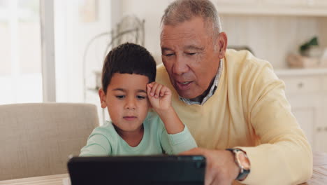 Großvater,-Tablet-Oder-Kind-E-Learning