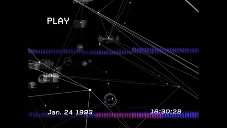 Animation-of-vintage-screen-with-connections-on-black-background