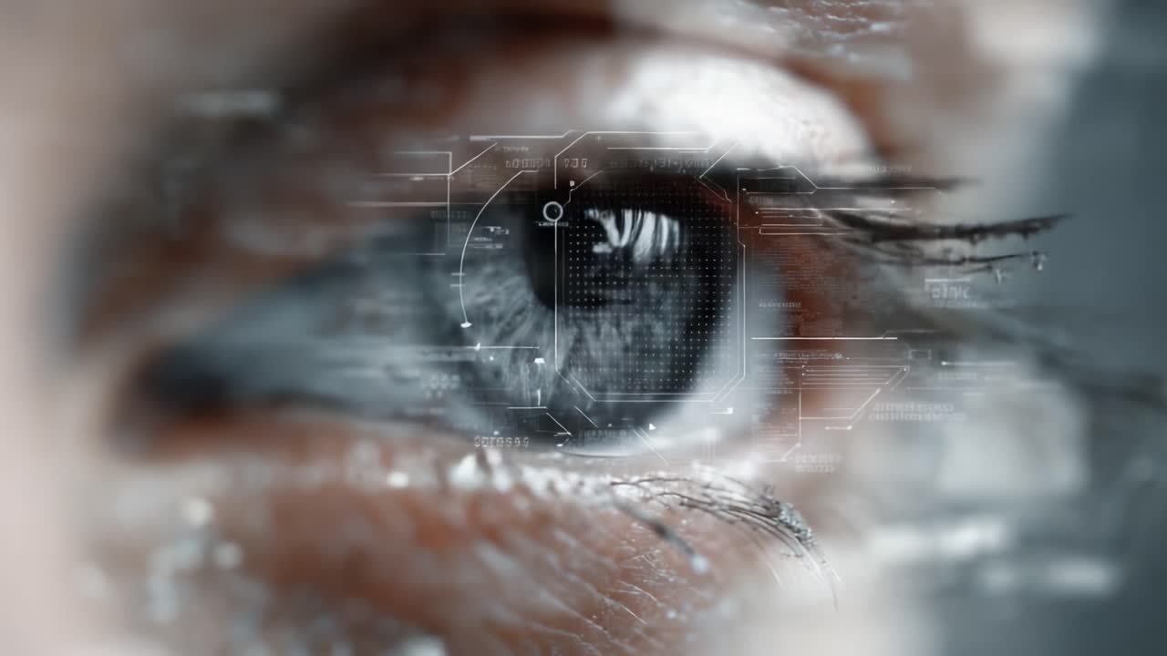 A Close-Up View of an Eye Merging with Digital Elements, Symbolizing the Intersection of Humanity and Technology in Contemporary Vision