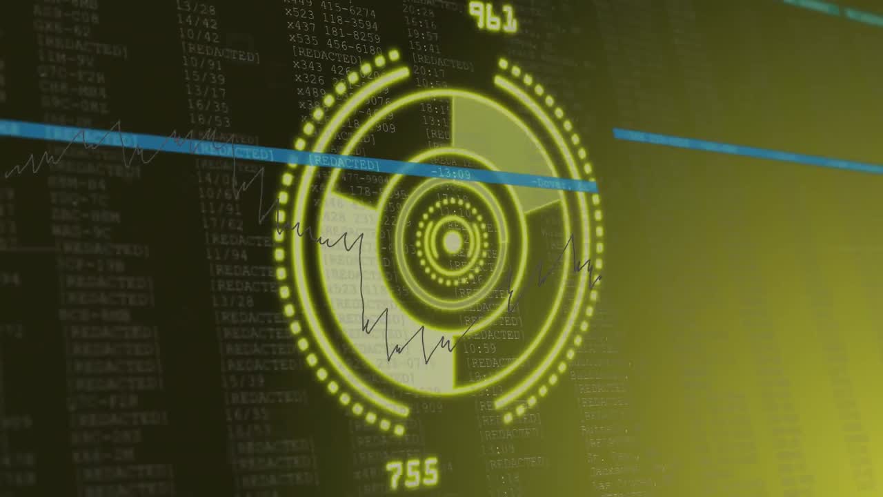 animación del procesamiento de datos sobre el escaneo de alcance en fondo verde.