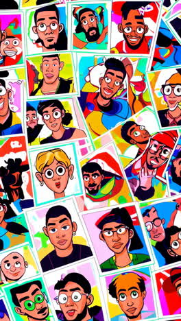 vibrant collage of diverse cartoon portraits