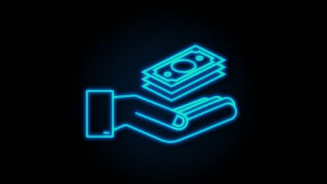 neon money hand for concept design. hand holding green money banknote. motion graphic