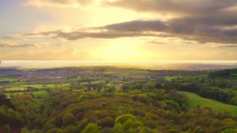 incredible sunset aerial over the clent hills near birmingham in the midlands