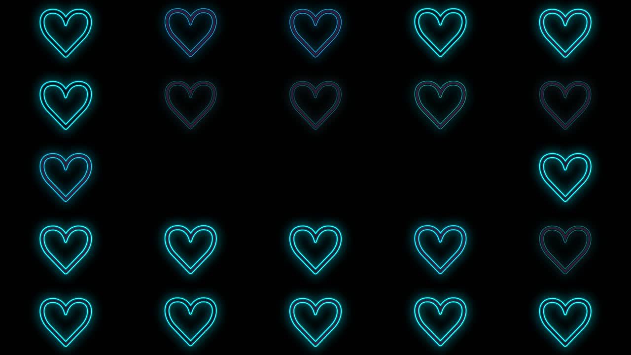 네온 블루 색상의 로맨틱 하트 패턴
