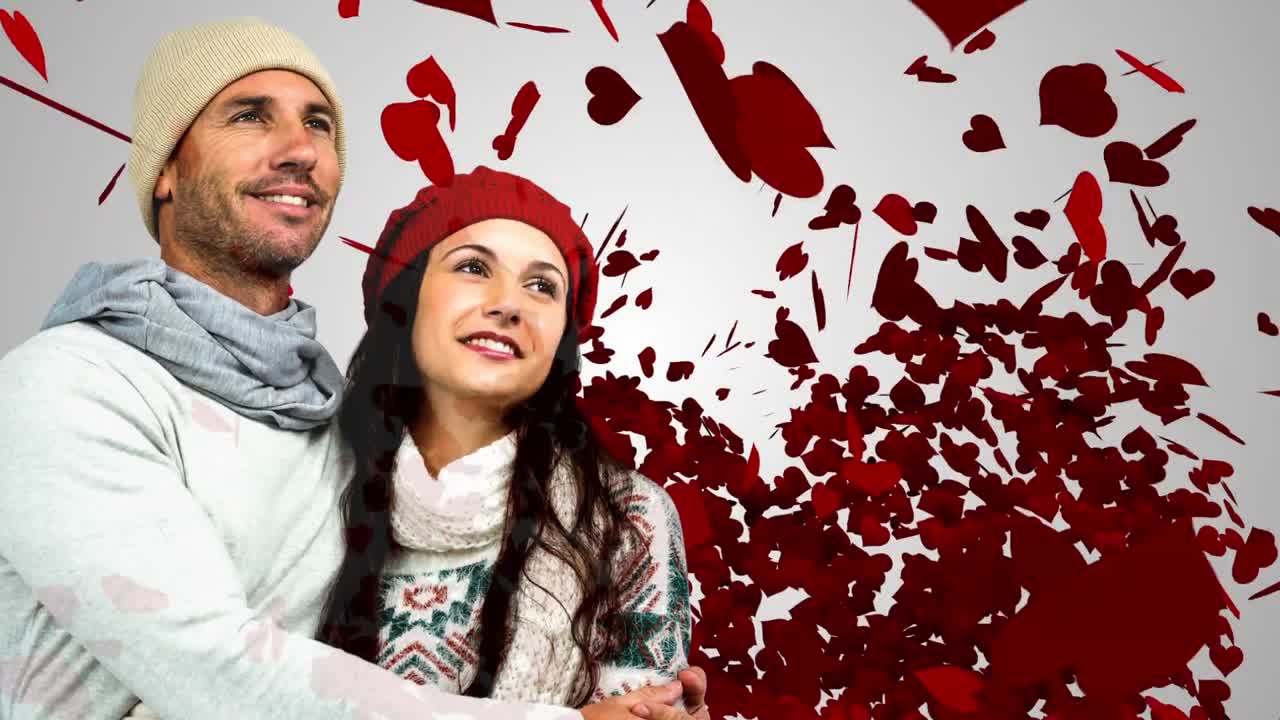 겨울 의 옷 을 입은 행복 한 부부