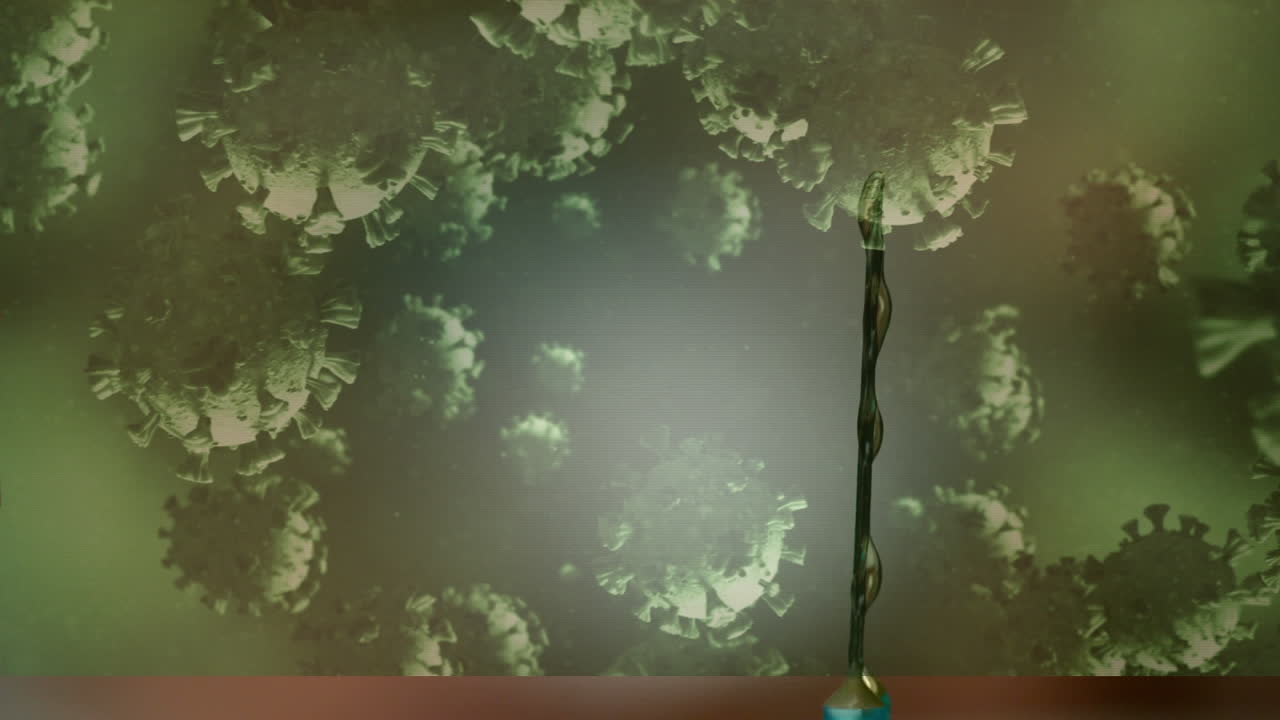 코로나19 세포는 주사기의 근접을 향해 움직입니다.