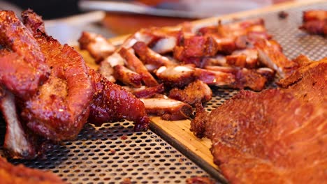 delicious roasted pork showcased at food stall