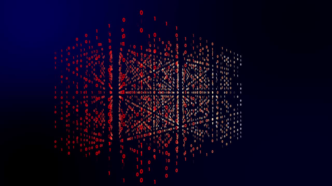 4K motion graphic of Digital technology with binary digits light path in line information data abstract background, future data technology of cyber programming concept in red neon theme
