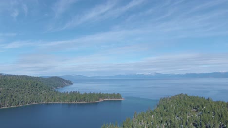 slow flying pan over emerald bay and south lake tahoe