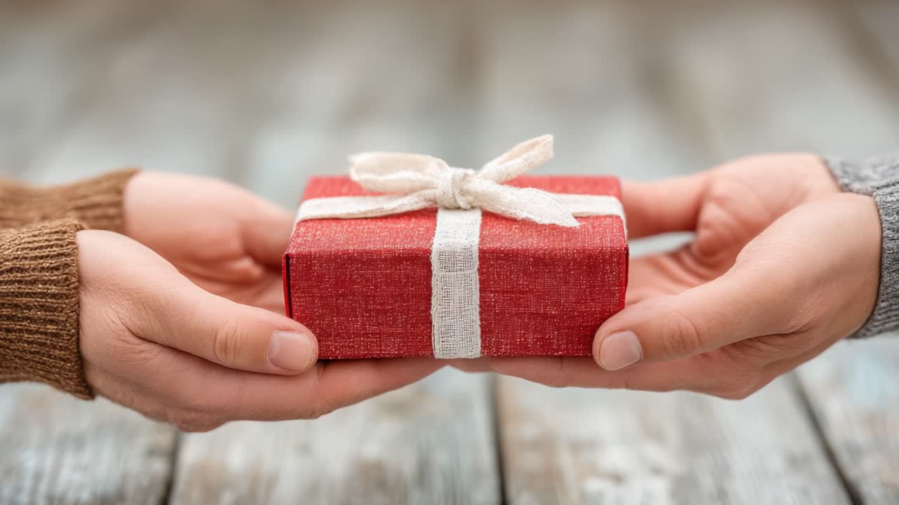 Uno scambio gioioso: il momento emozionante di dare e ricevere un regalo splendidamente incartato tra due mani