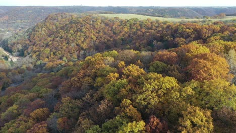 autumn foliage overlooking rural hills and town