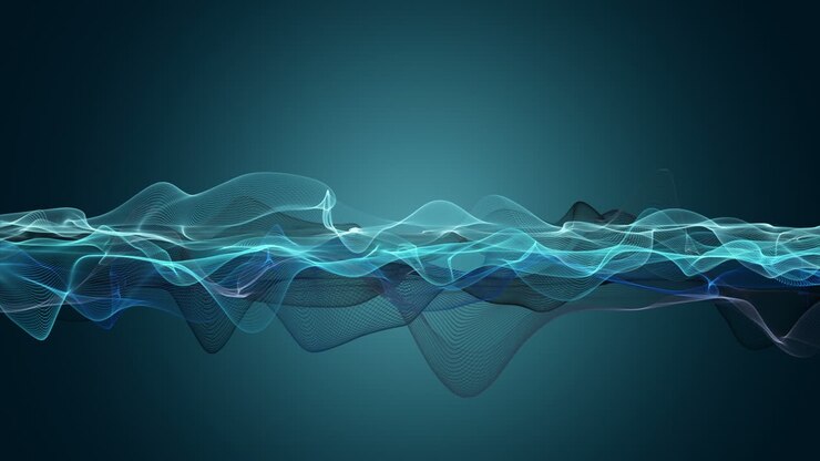 Animazione fantastica con oggetto a onda di particelle al rallentatore e spazio per il testo, 4096x2304 loop 4K