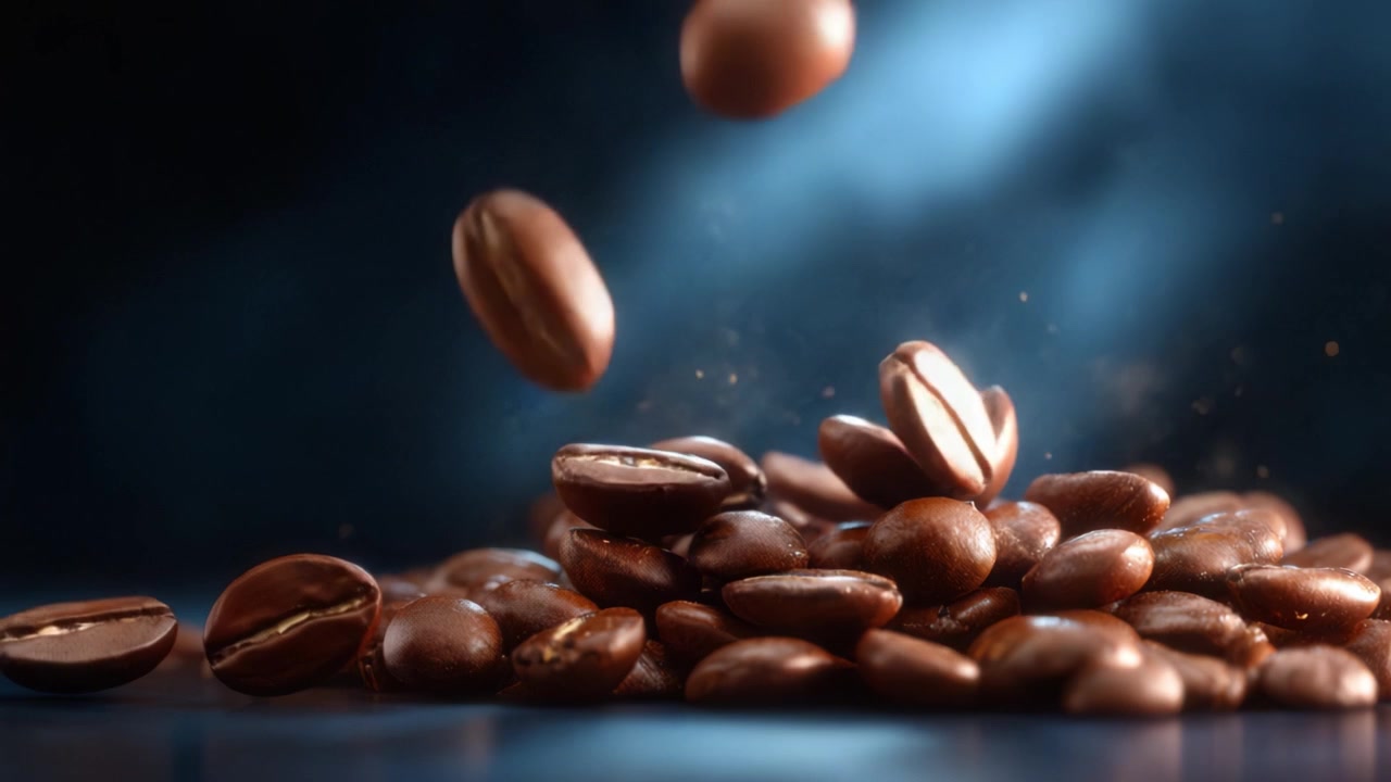 Immagini ravvicinate di alta qualità di chicchi di caffè che mostrano la loro ricca consistenza e colore, illustrando la bellezza del caffè appena tostato per appassionati e torrefattori.