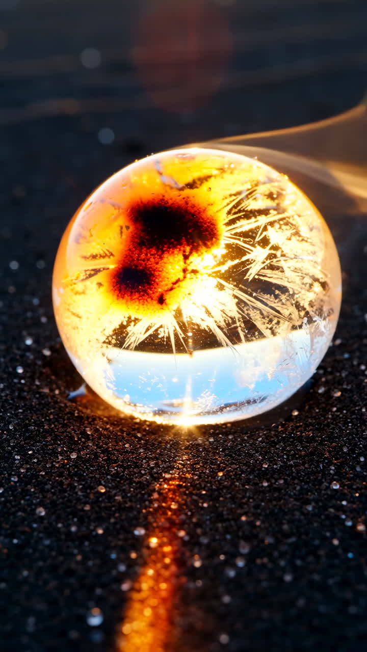 Frozen ice ball macro photography